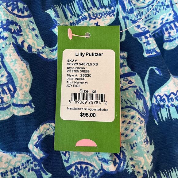 NEW Lilly Pulitzer Kristen Dress Deep Indigo Joy Ride Elephants Women's XS - Picture 5 of 6